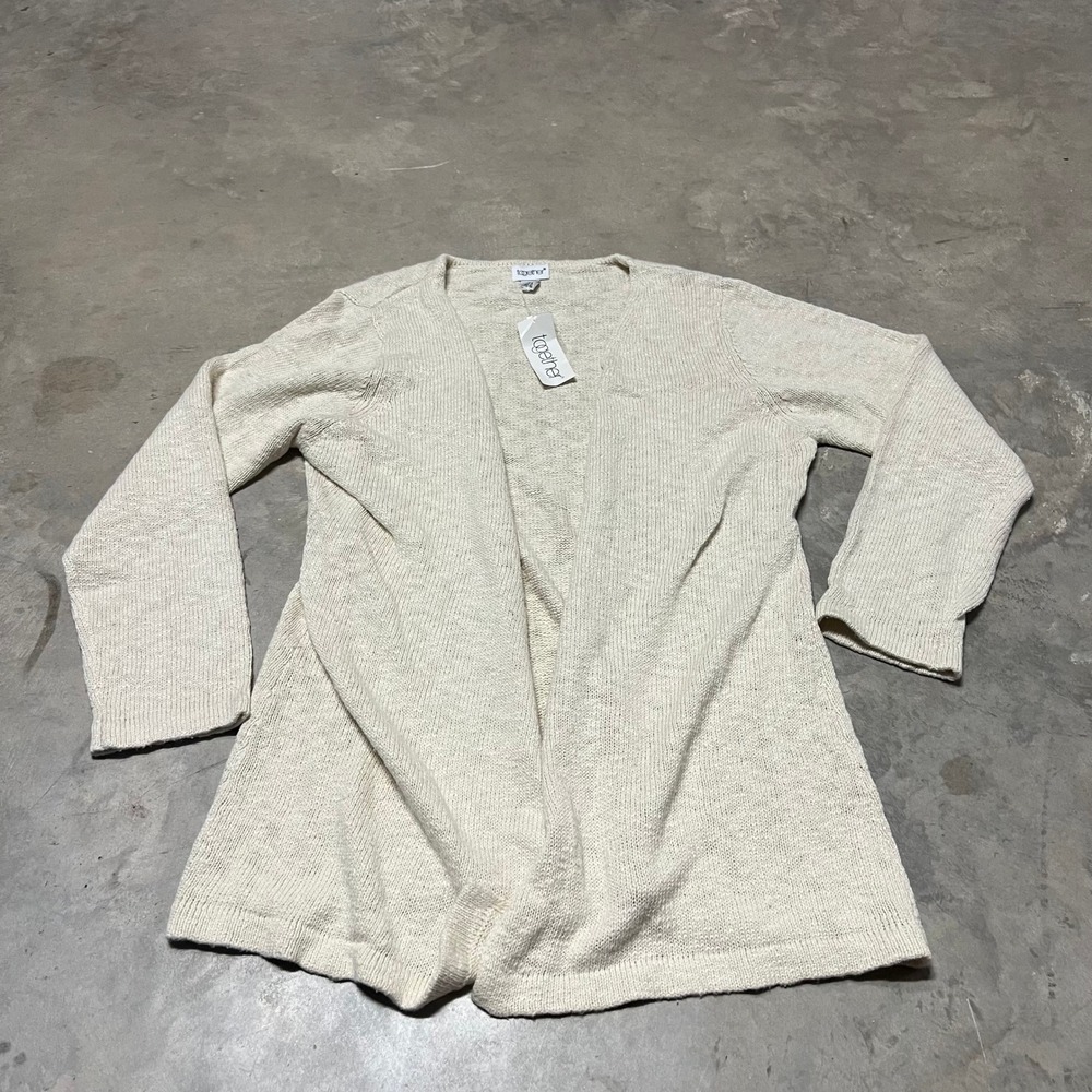 Together Women Cream Ramie Cotton Open Front Cardigan Sweater XL NWT